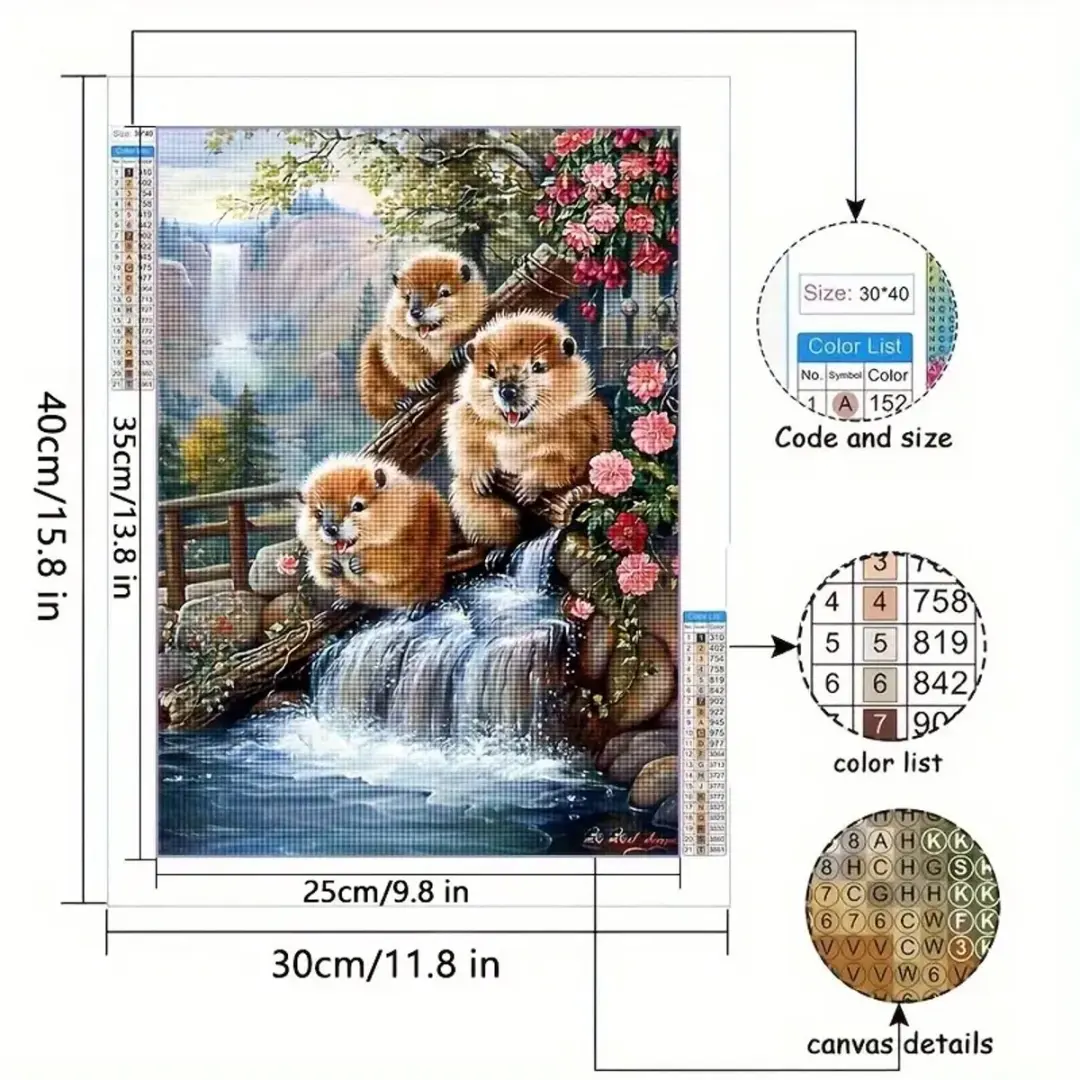 Cute Diamond Painting Bevers Water Tafereel 30x40cm - Multi