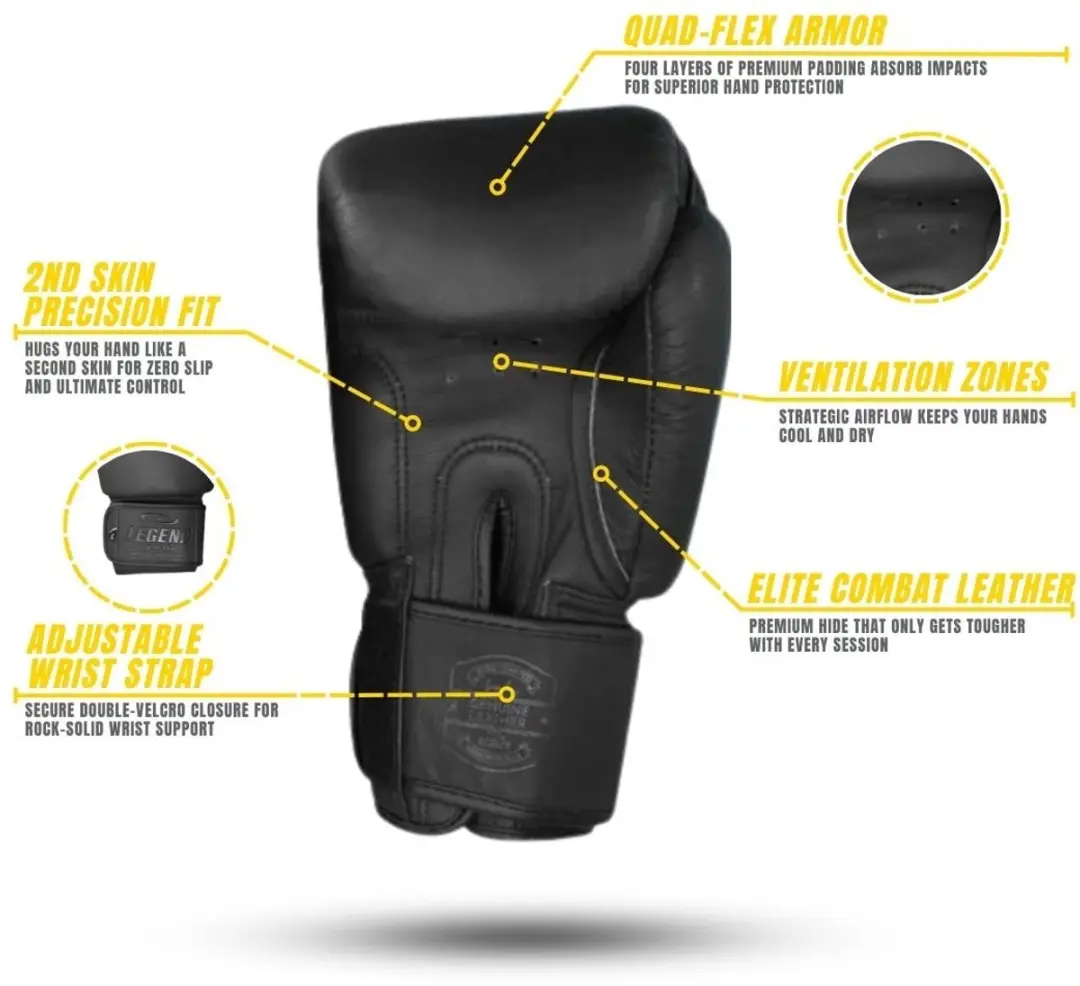 Legend Thai Elite Bokshandschoenen 10 oz - Mat Zwart