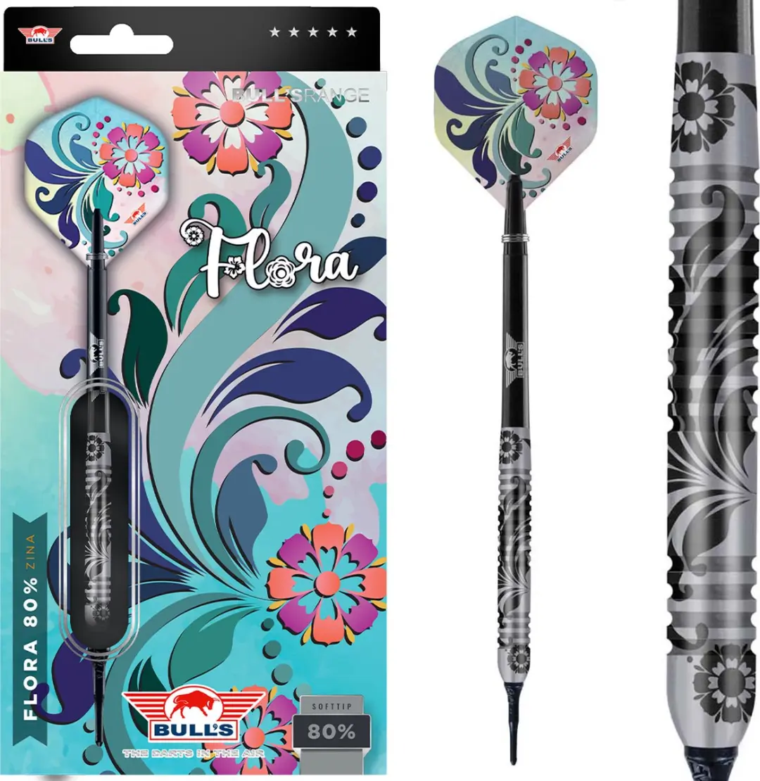 Bull's Flora Zina Softtip Dartpijlen 18g - 3 Stuks - Zilver/Zwart