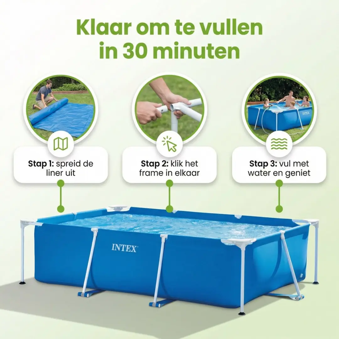 Intex Rechthoekig Frame Zwembad 260x160x65cm - Blauw - 6-delig