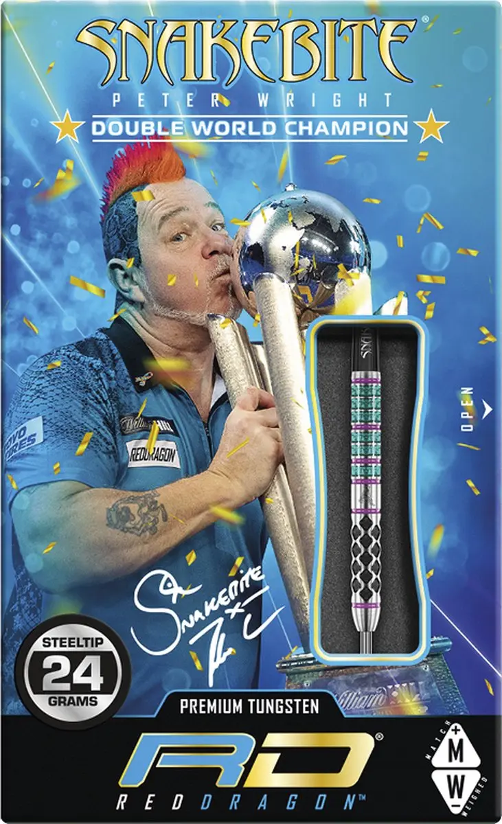 Red Dragon Peter Wright Supa Venom Dartpijlen 90% - Regenboog - 3 Stuks