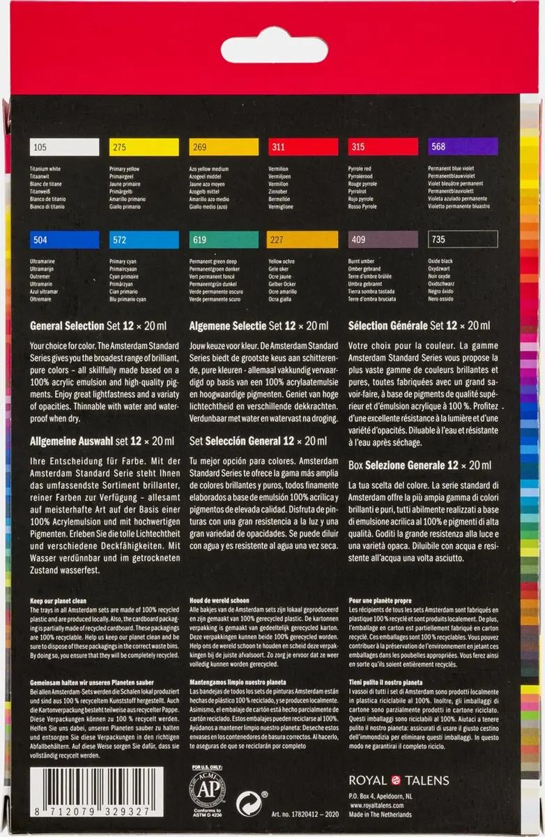 Amsterdam Standard Series Acrylverf Set - 12 Kleuren 20ml