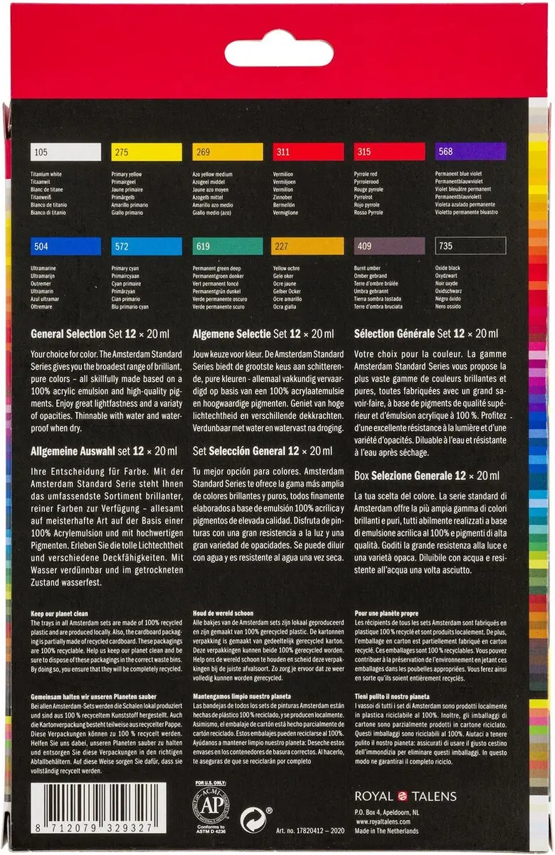 Amsterdam Standard Series Acrylverf Set - 12 Kleuren 20ml
