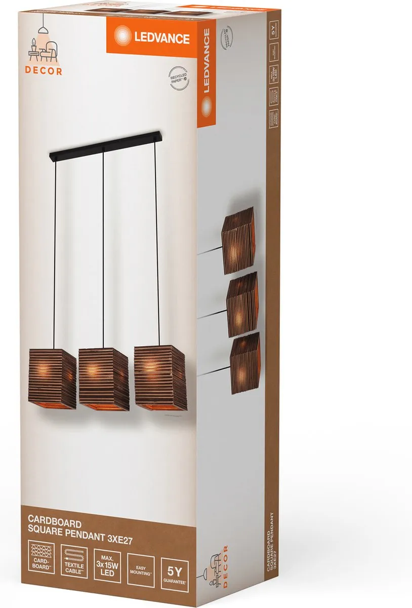 LEDVANCE Decor Cardboard Hanglamp 3-lamps - Bruin - afbeelding 6 van 6