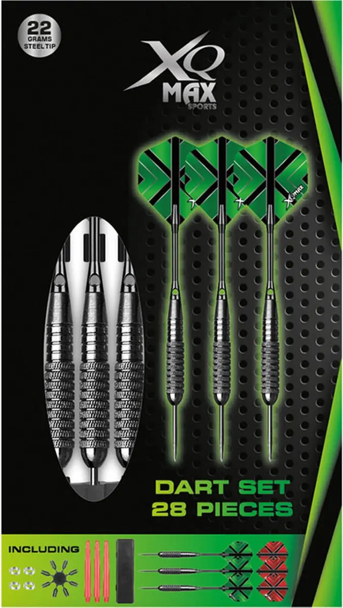 XQMax Dartset 28-delig - 3x 22g Steeltip - Multicolor