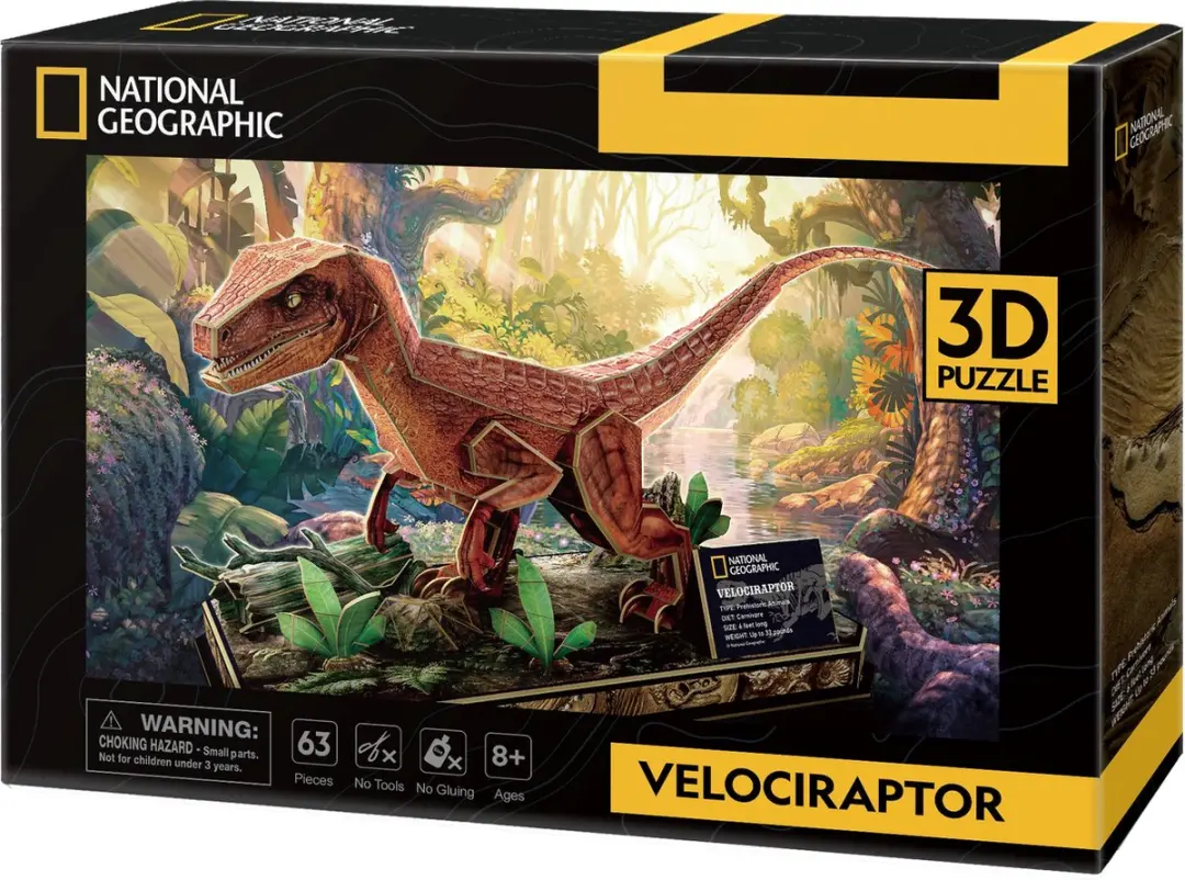 National Geographic 3D Puzzel Velociraptor 3 Stuks - Meerkleurig