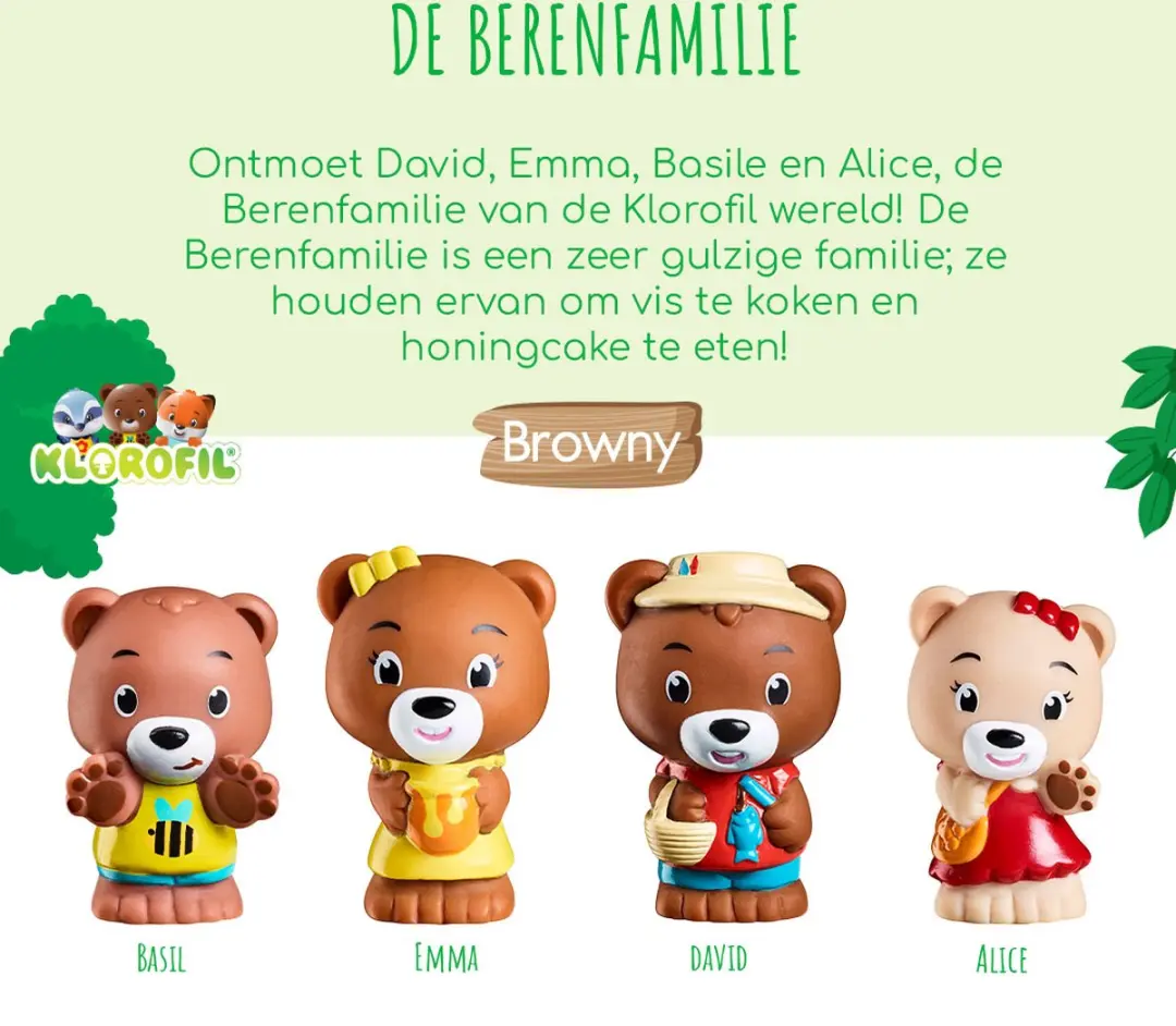 Klorofil Browny Speelset - Familie Beren - 4 Stuks - David, Emma, Basile & Alice