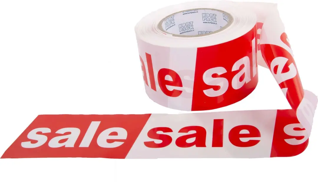 Kortpack Afzetlint Sale 75mm x 75m - 60my - Rood/Wit