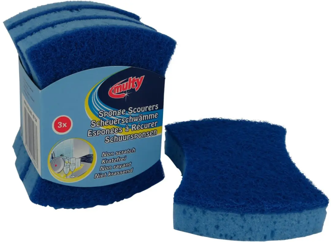Multy Hydrofiel Schuim Schuursponzen 3 Stuks - Blauw