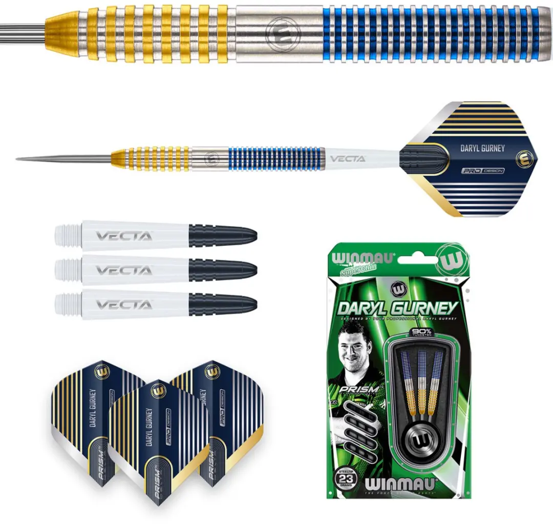 Winmau Daryl Gurney SC 1.0 Series Dartpijlen - 3 Stuks - Blauw/Goud/Zilver