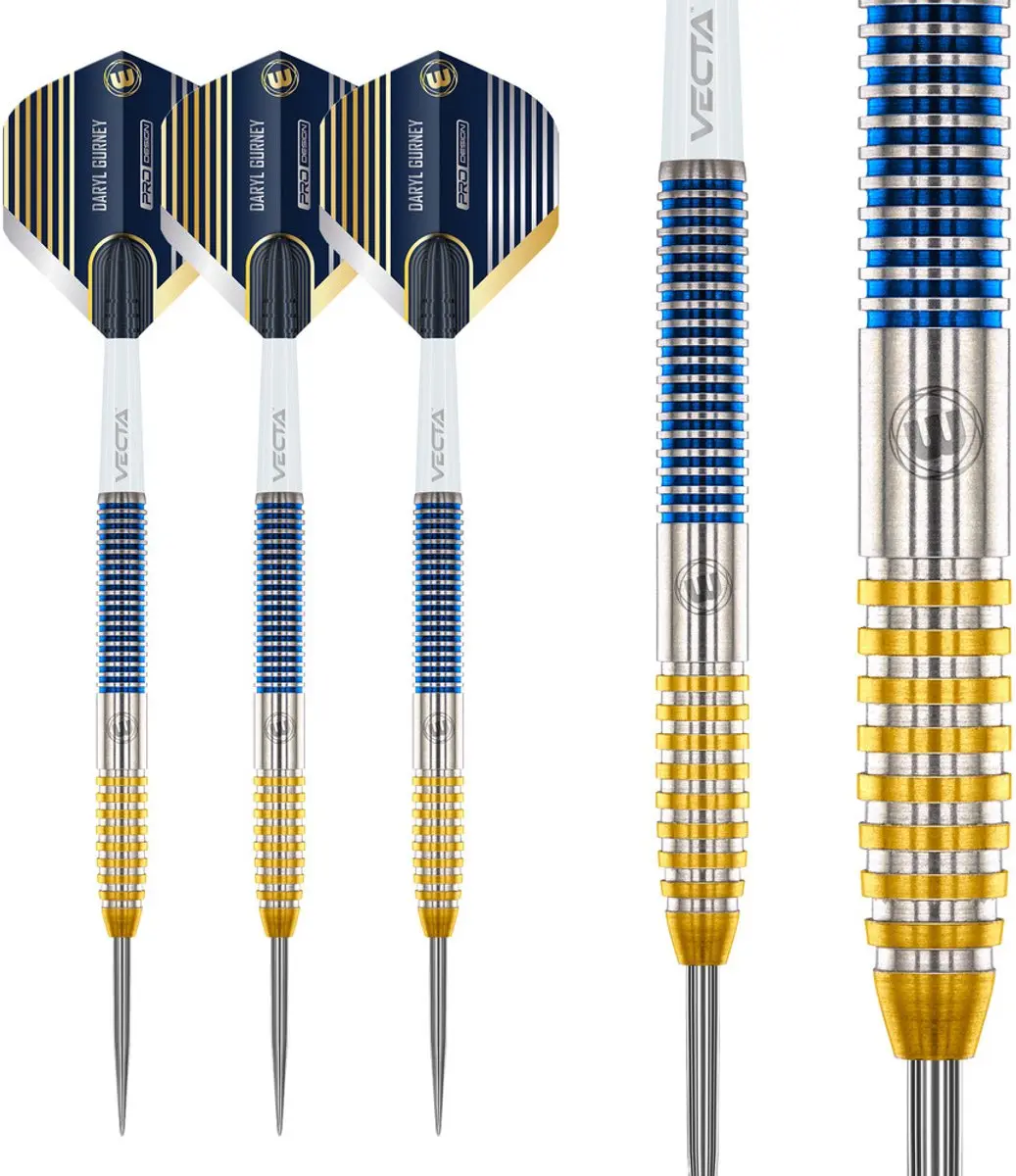 Winmau Daryl Gurney SC 1.0 Series Dartpijlen - 3 Stuks - Blauw/Goud/Zilver