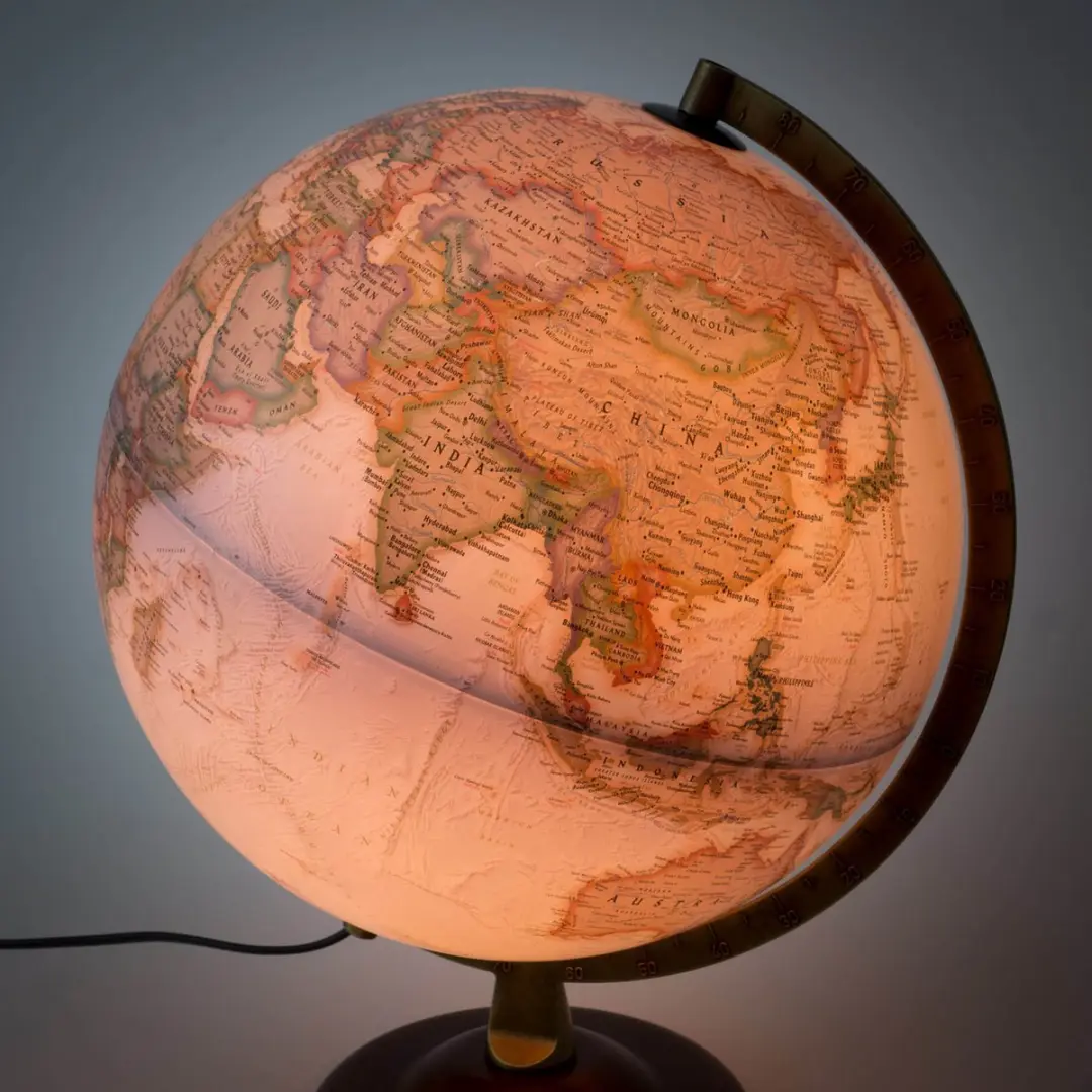 National Geographic Globe Gold Executive 30cm - Met Verlichting - Walnoten Voet