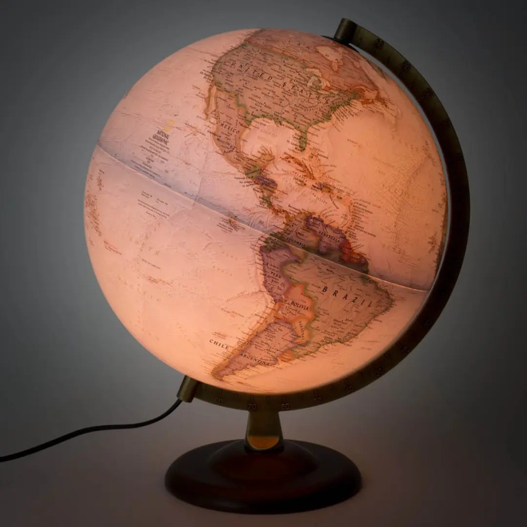 National Geographic Globe Gold Executive 30cm - Met Verlichting - Walnoten Voet