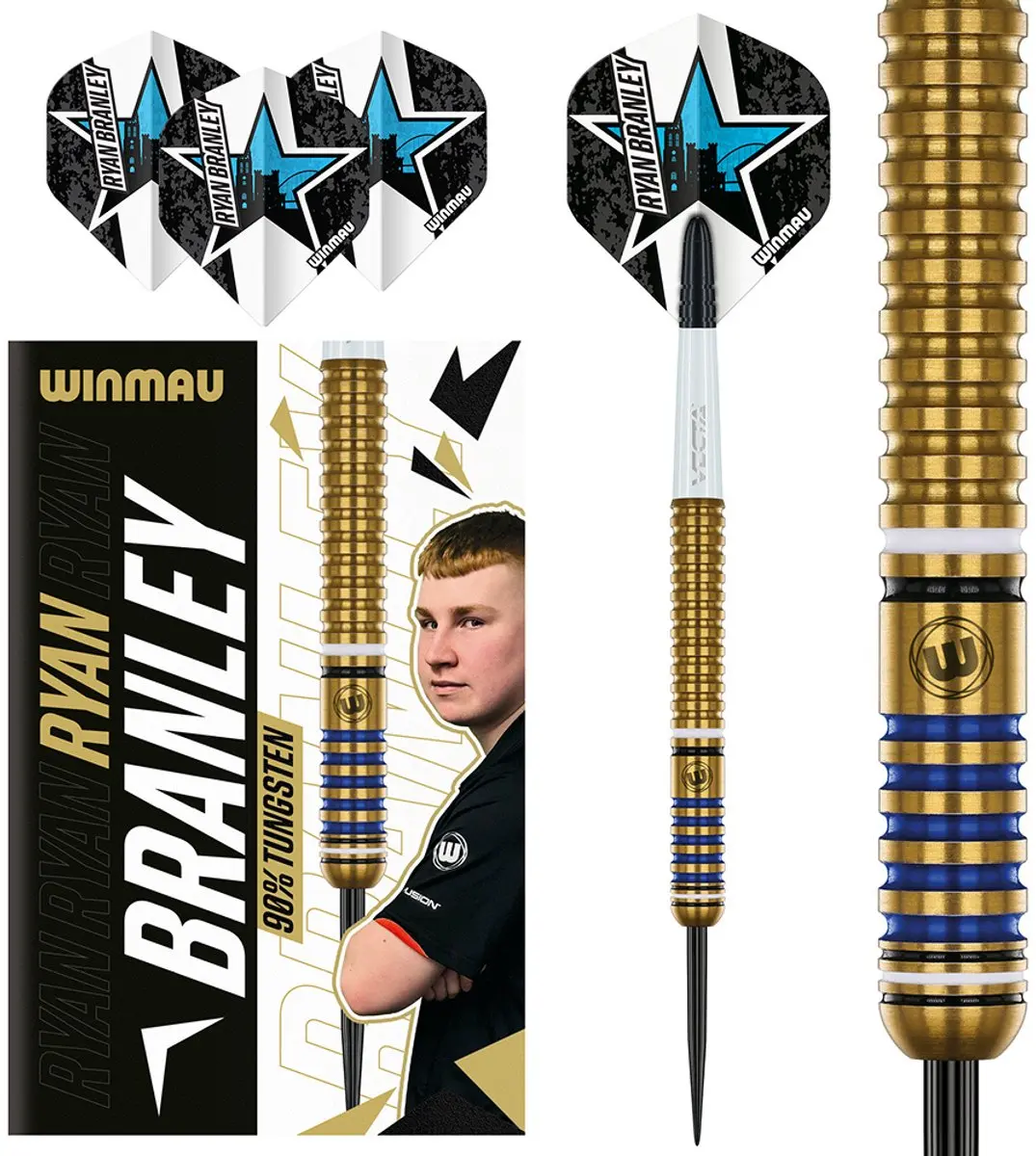 Winmau Ryan Branley 90% Dartpijlen - 3 Stuks - Goud/Blauw/Wit