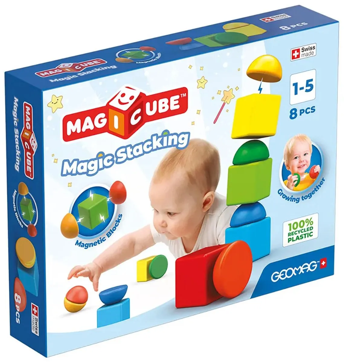 Geomag MagiCube - Educatief speelgoed - Magnetische bouwblokken - Gerecycled kunststof - Milieubewust - 8-delige set