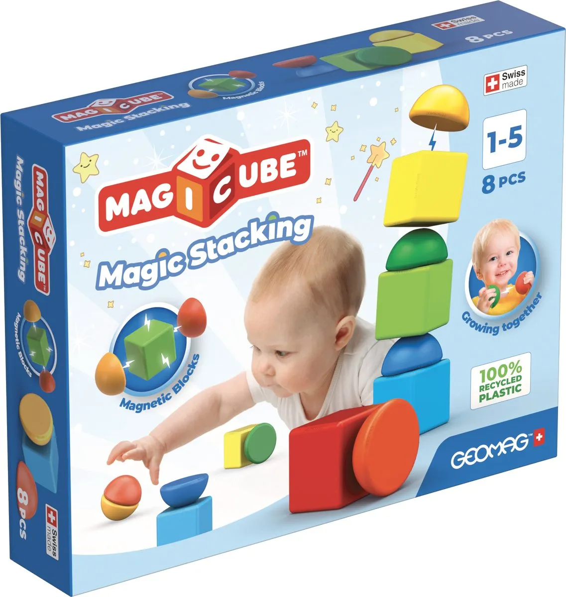 Geomag MagiCube - Educatief speelgoed - Magnetische bouwblokken - Gerecycled kunststof - Milieubewust - 8-delige set