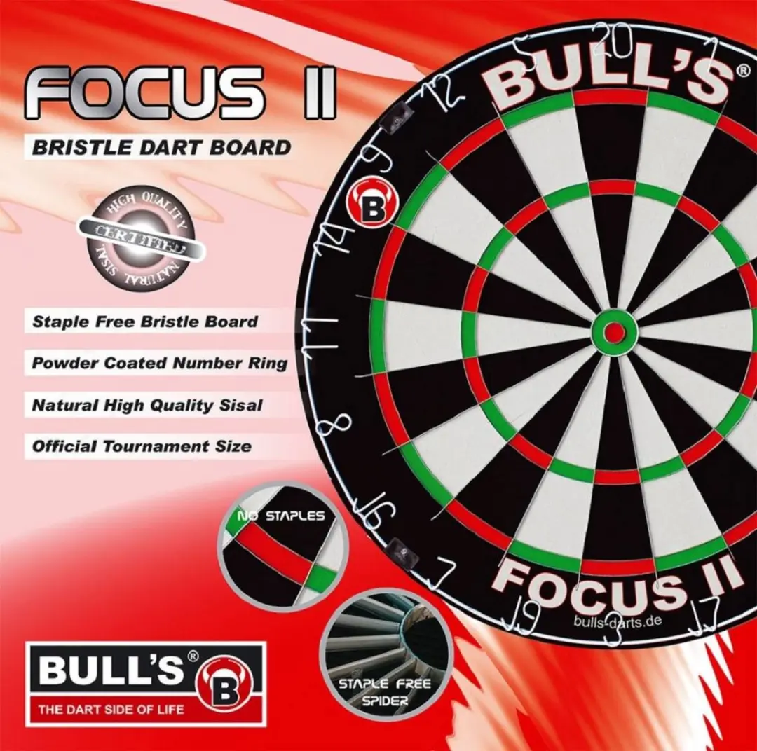 Bull's Focus II Dartbord 45cm - MPN 68006 - Zwart/Wit/Groen/Rood