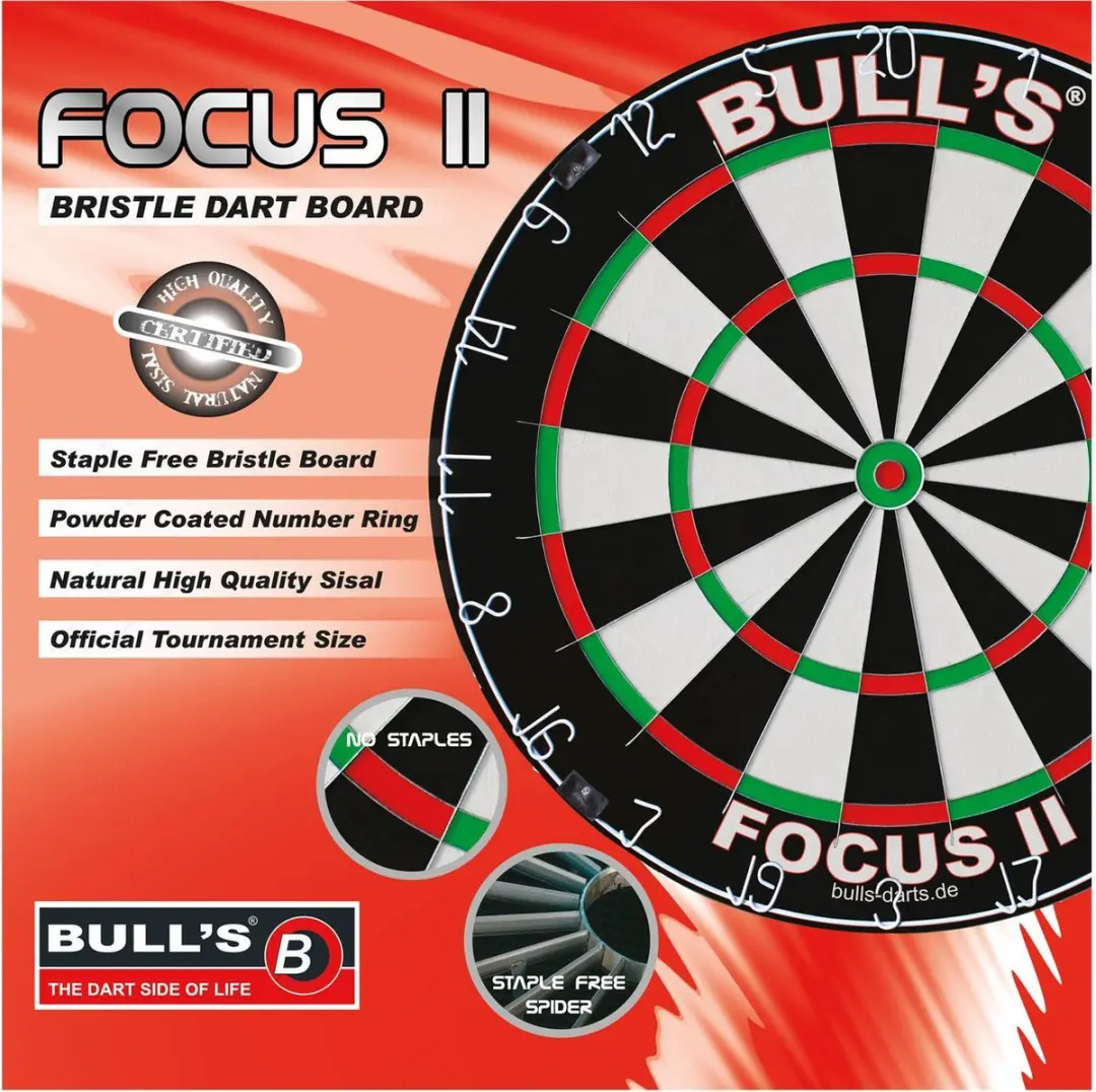 Bull's Focus II Dartbord 45cm - MPN 68006 - Zwart/Wit/Groen/Rood