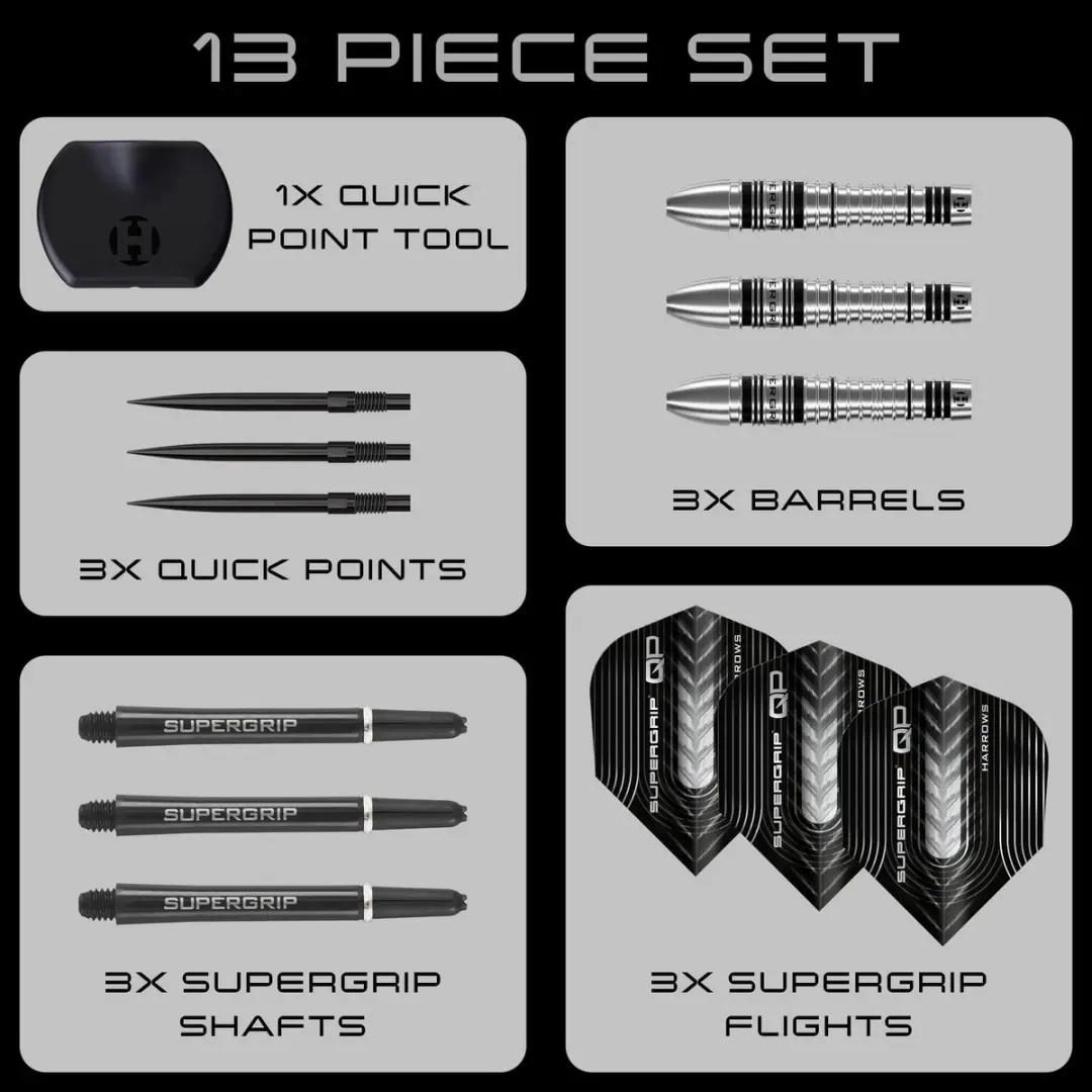 Harrows Supergrip Bomb Quick Point Dartpijlen 3 Stuks - Zilver/Zwart