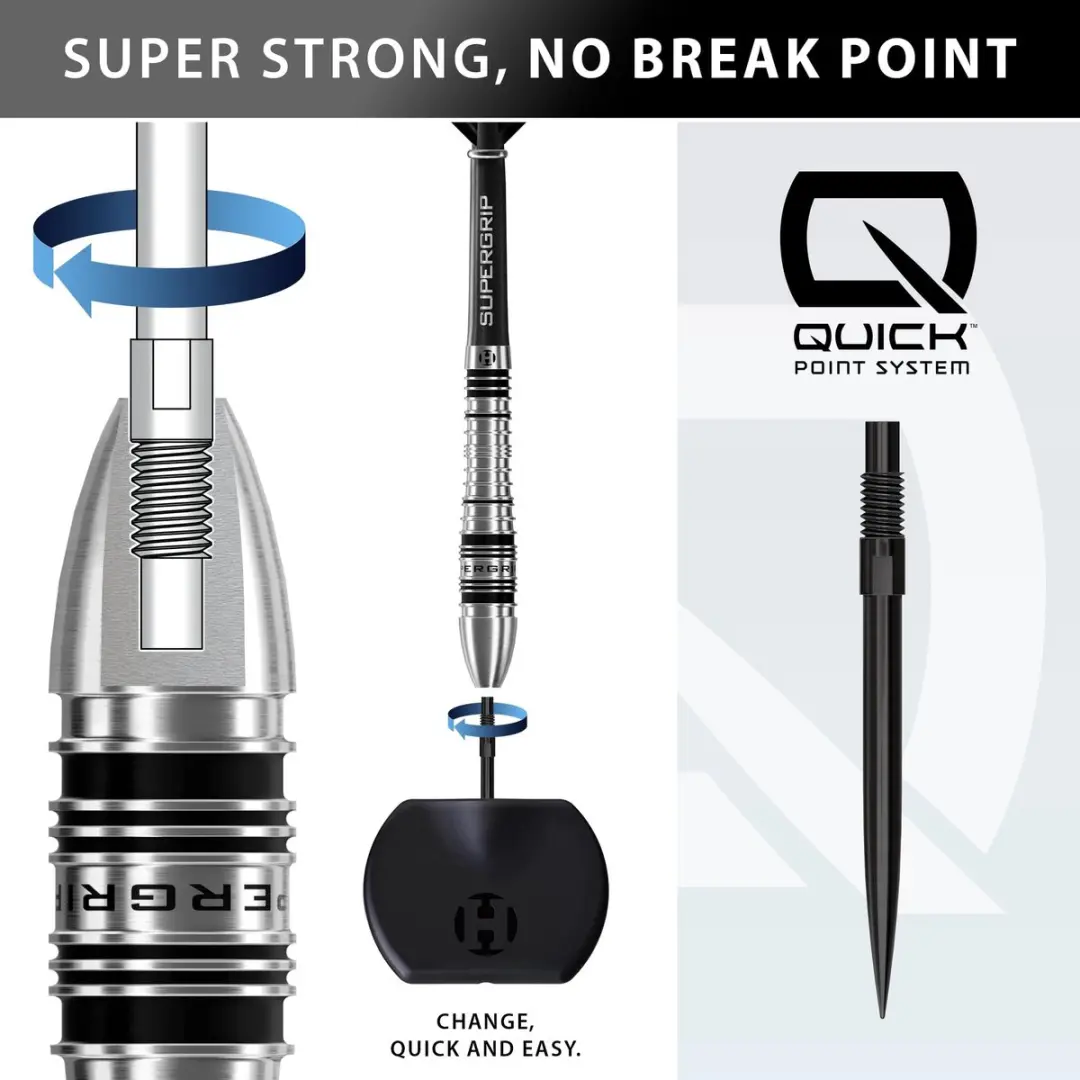 Harrows Supergrip Bomb Quick Point Dartpijlen 3 Stuks - Zilver/Zwart - afbeelding 6 van 6