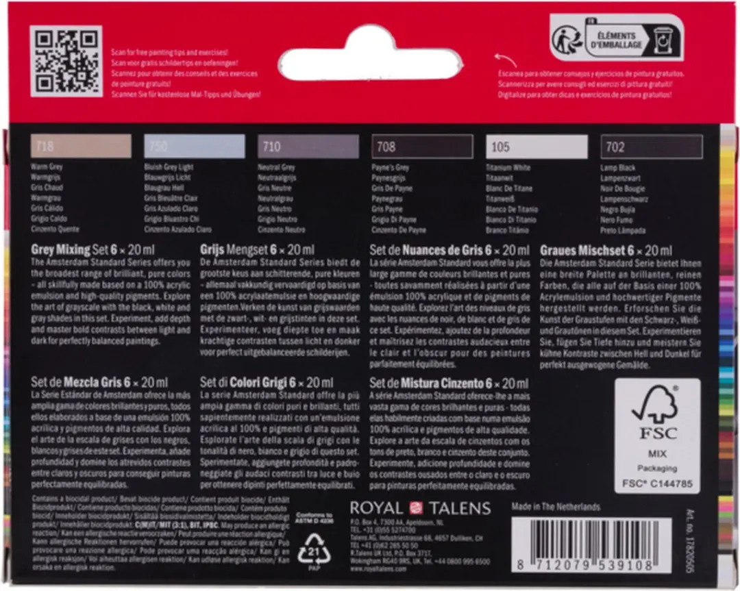 Amsterdam Standard Series Acrylverf Grijstinten - 6x20ml