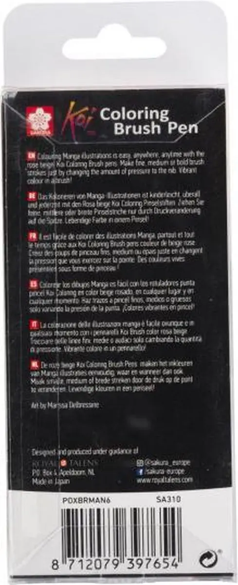 Sakura Manga Koi Colouring Penseel Pens - 6 Stuks Huidtinten
