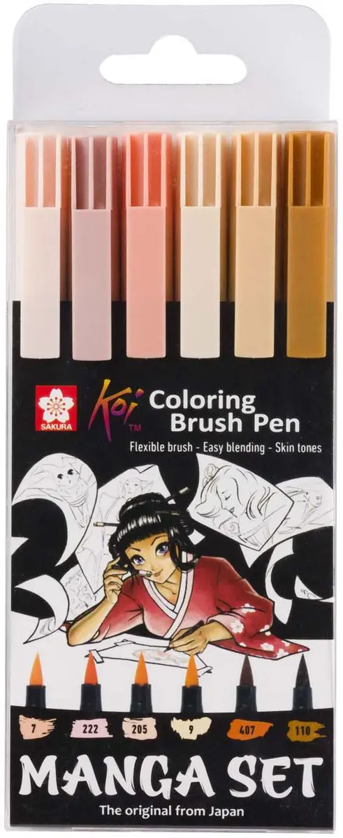 Sakura Manga Koi Colouring Penseel Pens - 6 Stuks Huidtinten - afbeelding 6 van 6
