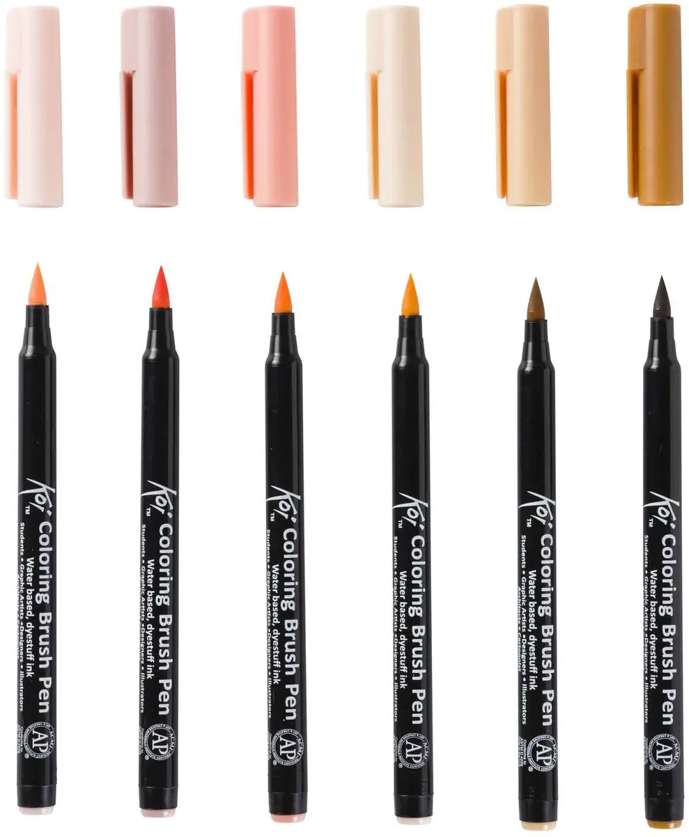 Sakura Manga Koi Colouring Penseel Pens - 6 Stuks Huidtinten