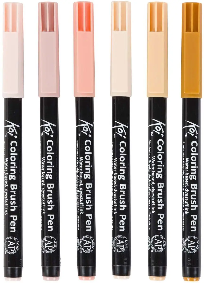 Sakura Manga Koi Colouring Penseel Pens - 6 Stuks Huidtinten