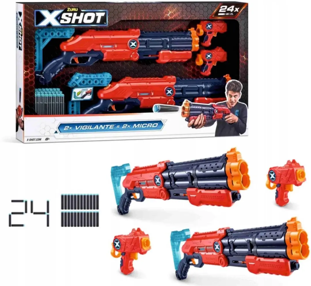 ZURU X-Shot Excel Vigilante & Micro - 4 Stuks - Blauw/Oranje/Rood/Zwart