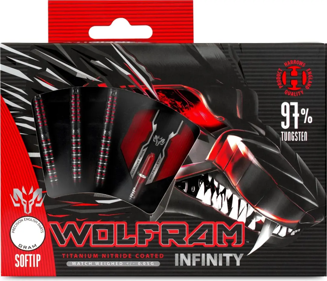 Harrows Wolfram Infinity 22g Tungsten - 3 Stuks - Rood/Zwart