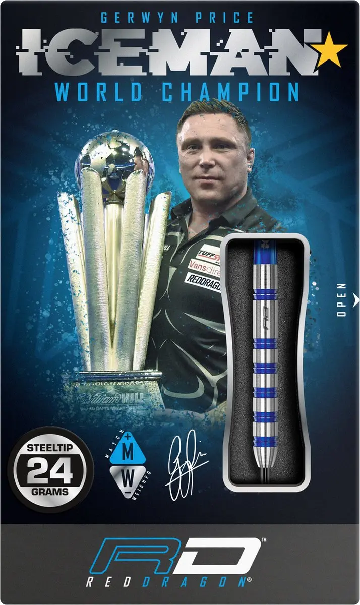 Red Dragon Gerwyn Price Iceman Challenger 80% Dartpijlen - 3 Stuks - ZilverBlauw
