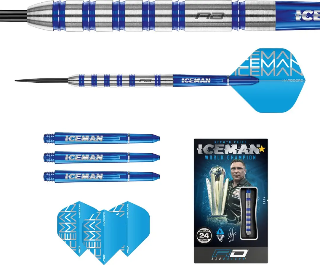 Red Dragon Gerwyn Price Iceman Challenger 80% Dartpijlen - 3 Stuks - ZilverBlauw - afbeelding 6 van 6