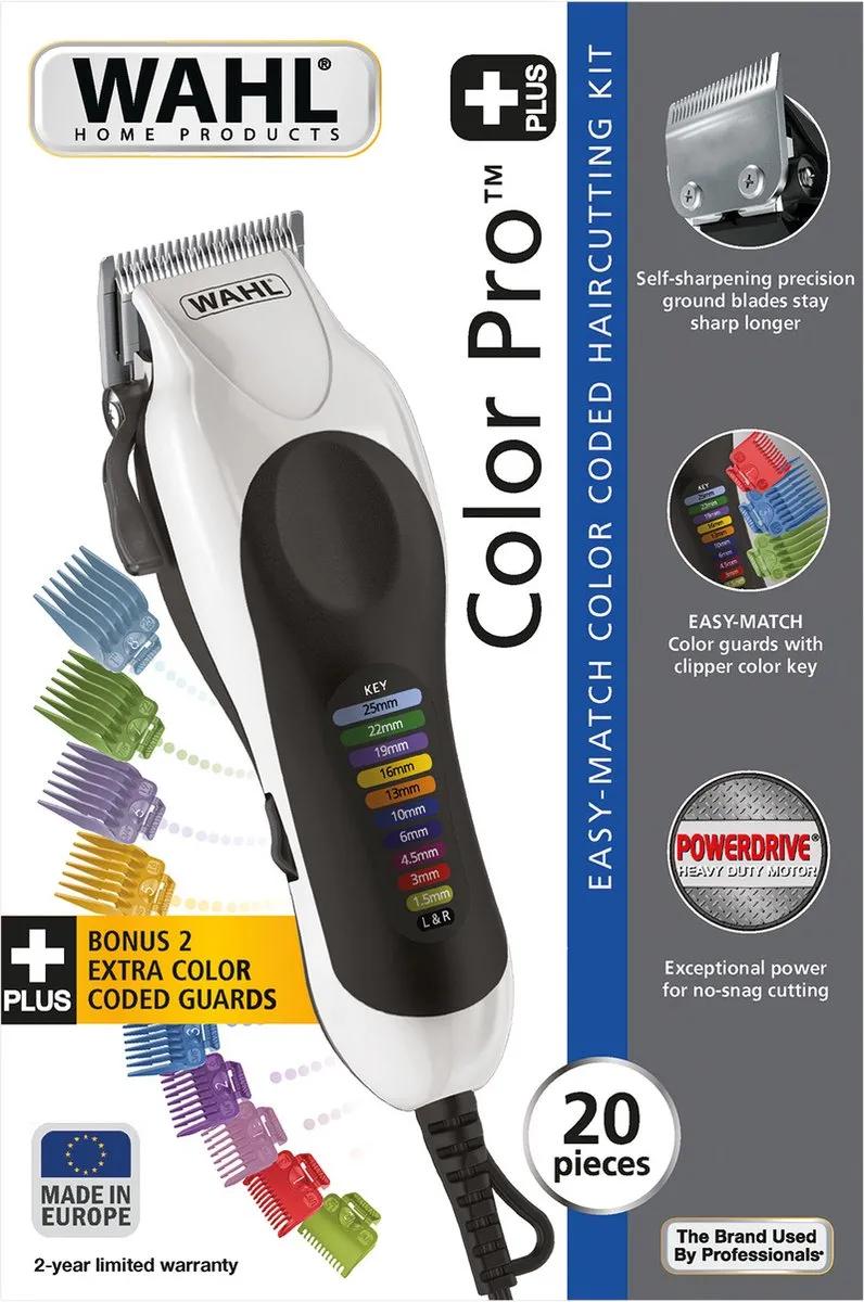 Wahl Color Pro Plus 20104-0460 Tondeuse - Blauw/Wit