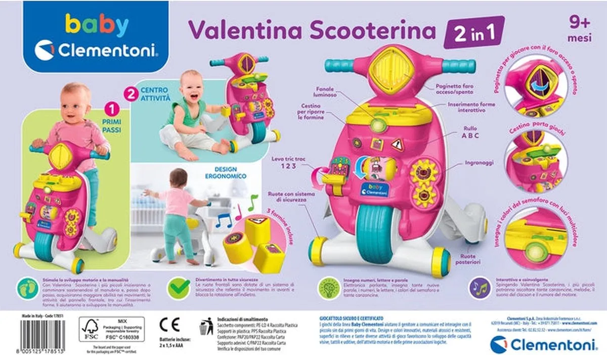 Clementoni Baby Valentina Scooterina Primi Passi 2-in-1 - Meerkleurig - afbeelding 2 van 6