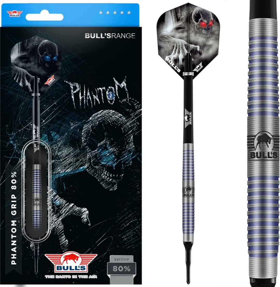Bull's Phantom Grip Softtip Dartpijlen 18g - 3 Stuks - Zilver/Blauw