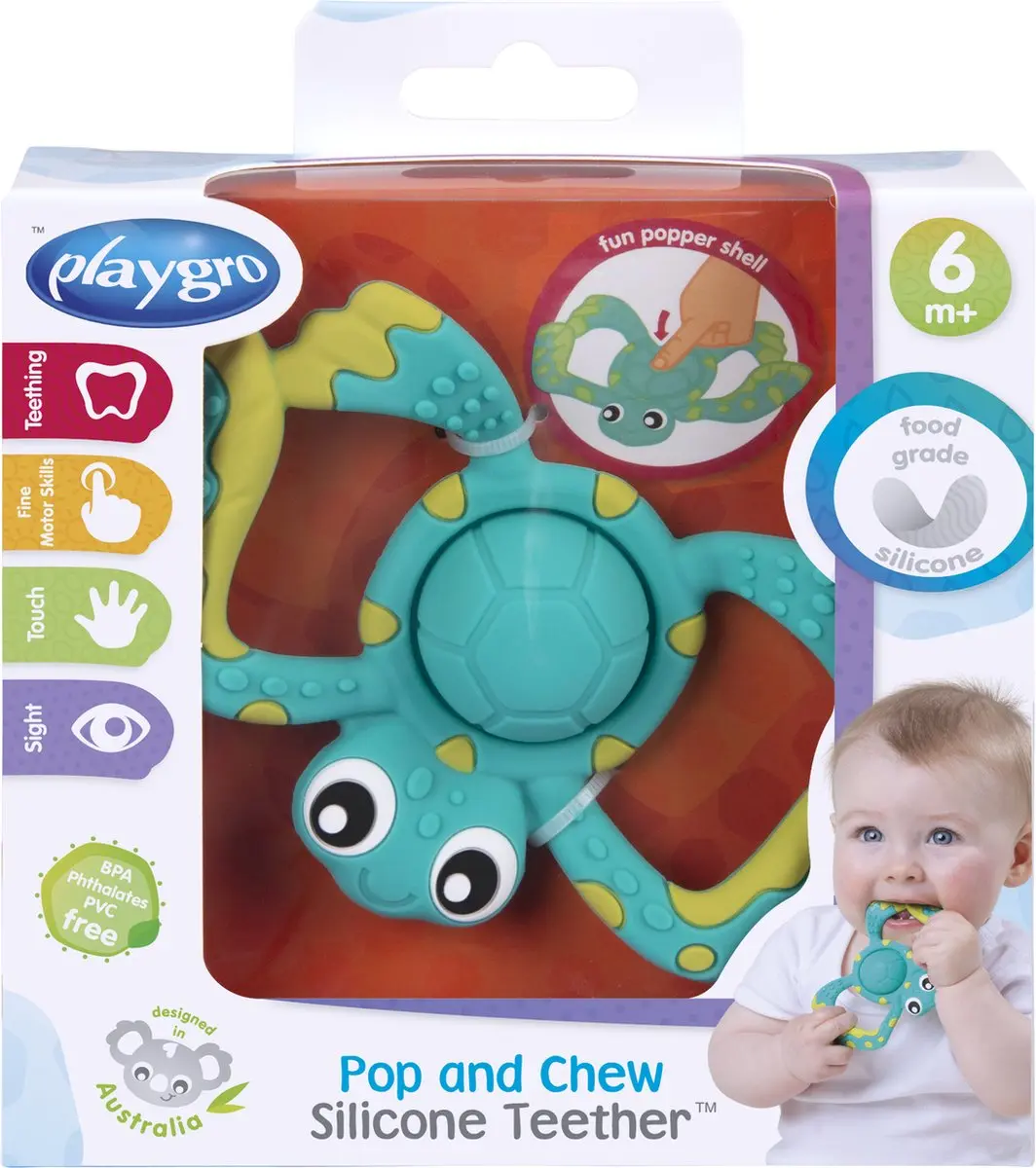 Playgro Pop and Chew Silicone Tandring - Groen - afbeelding 6 van 6
