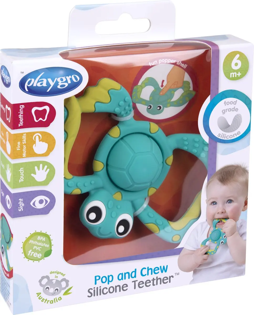 Playgro Pop and Chew Silicone Tandring - Groen