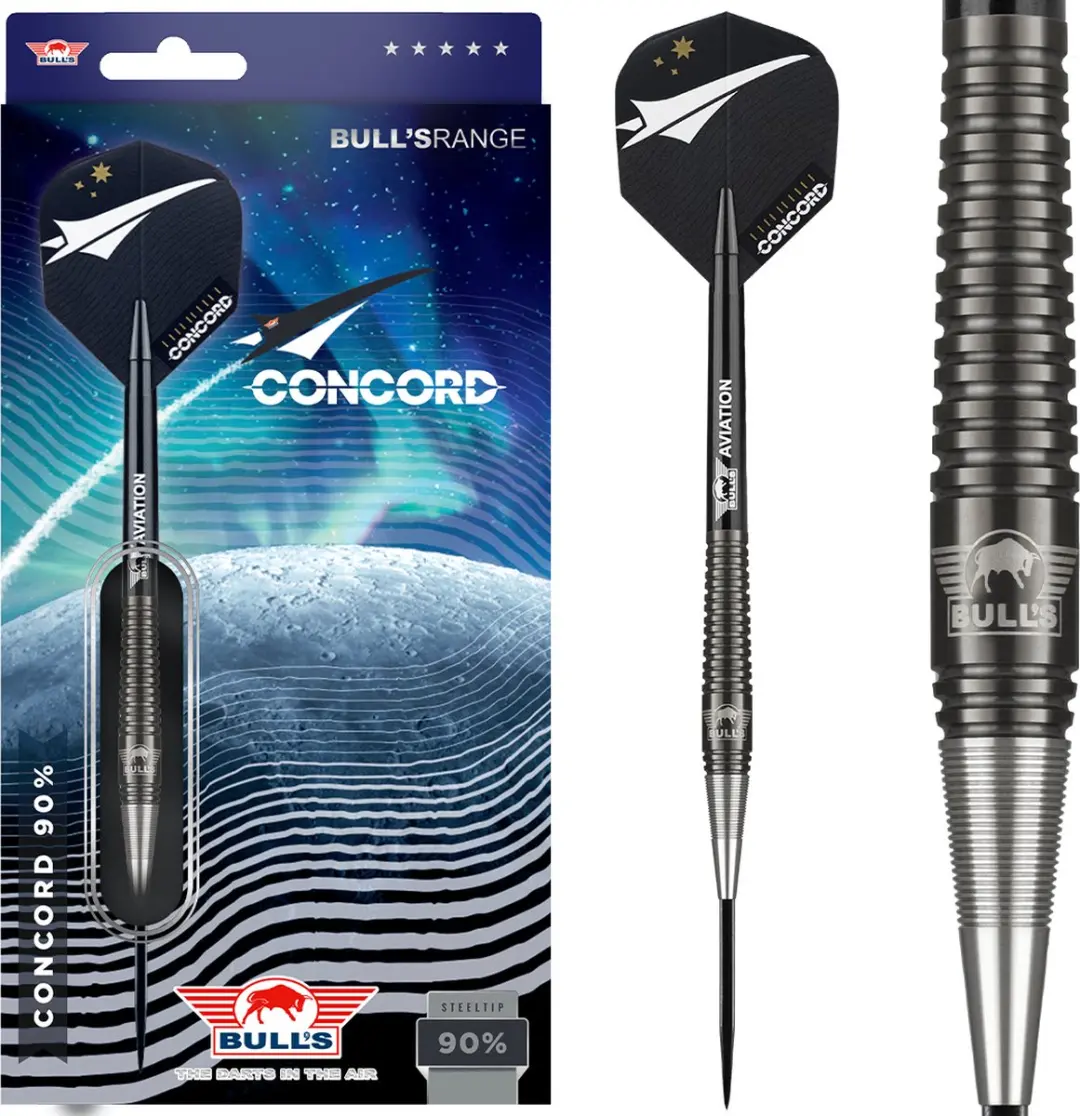 Bull's Concord 90% Dartpijlen 23g - 3 Stuks - Grijs/Zwart