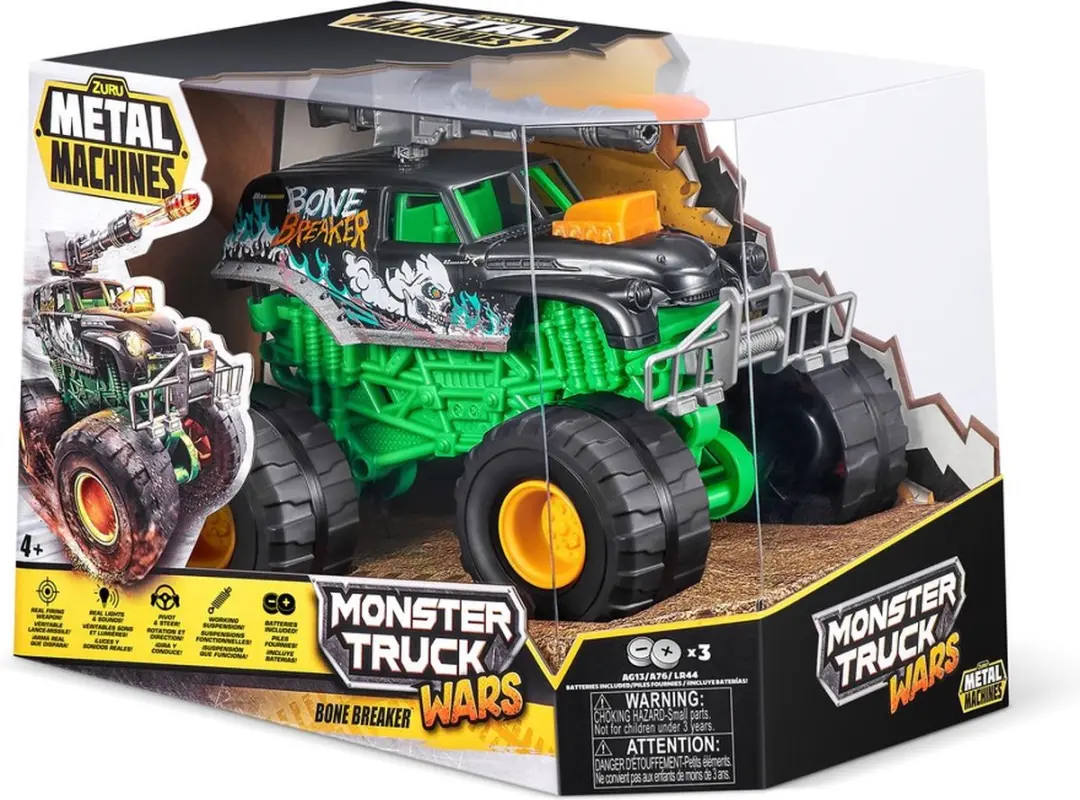 ZURU Metal Machines Monster Truck Wars Bone Breaker - 3x AAA - Groen/Zwart