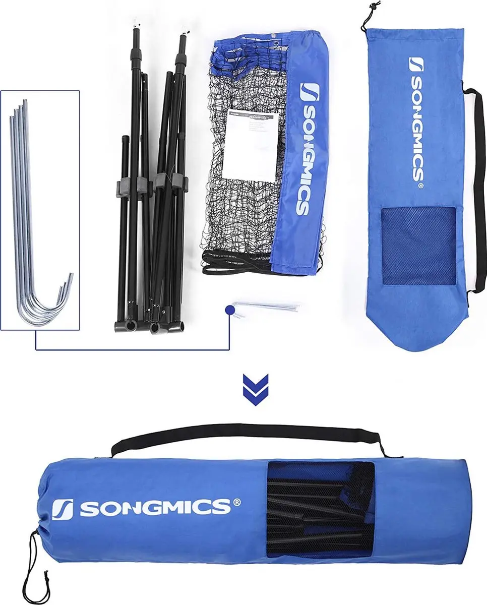 Songmics SYQ300V1 Tennis/Badmintonnet - Hoogte verstelbaar - Blauw