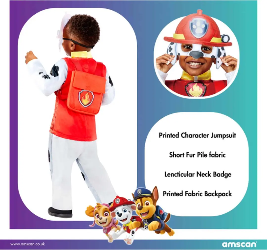 PAW Patrol Marshall Verkleedpak - Rood/Wit - 3-4 jaar
