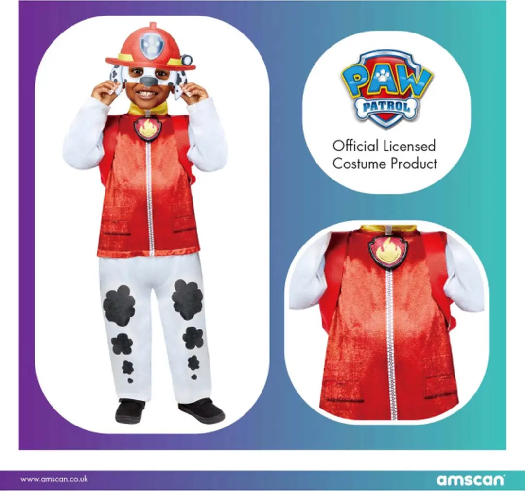 PAW Patrol Marshall Verkleedpak - Rood/Wit - 3-4 jaar