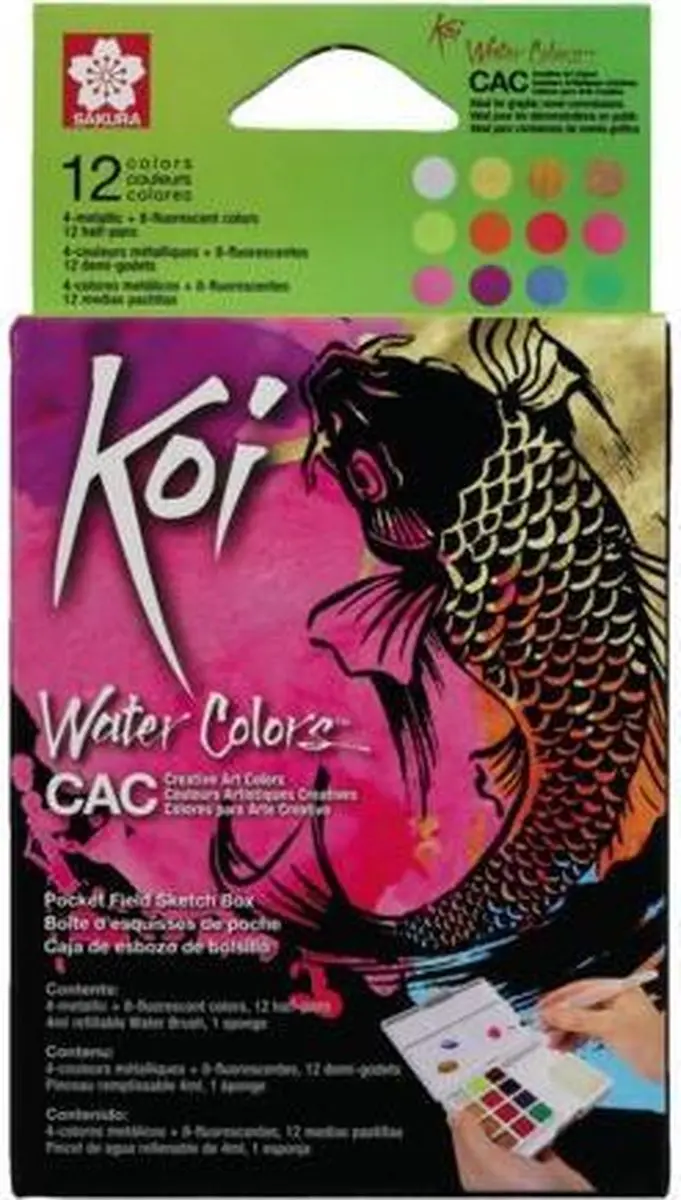 Sakura Koi Water Colors Pocketbox - 12 Metallic Kleuren - met Koi Water Brush