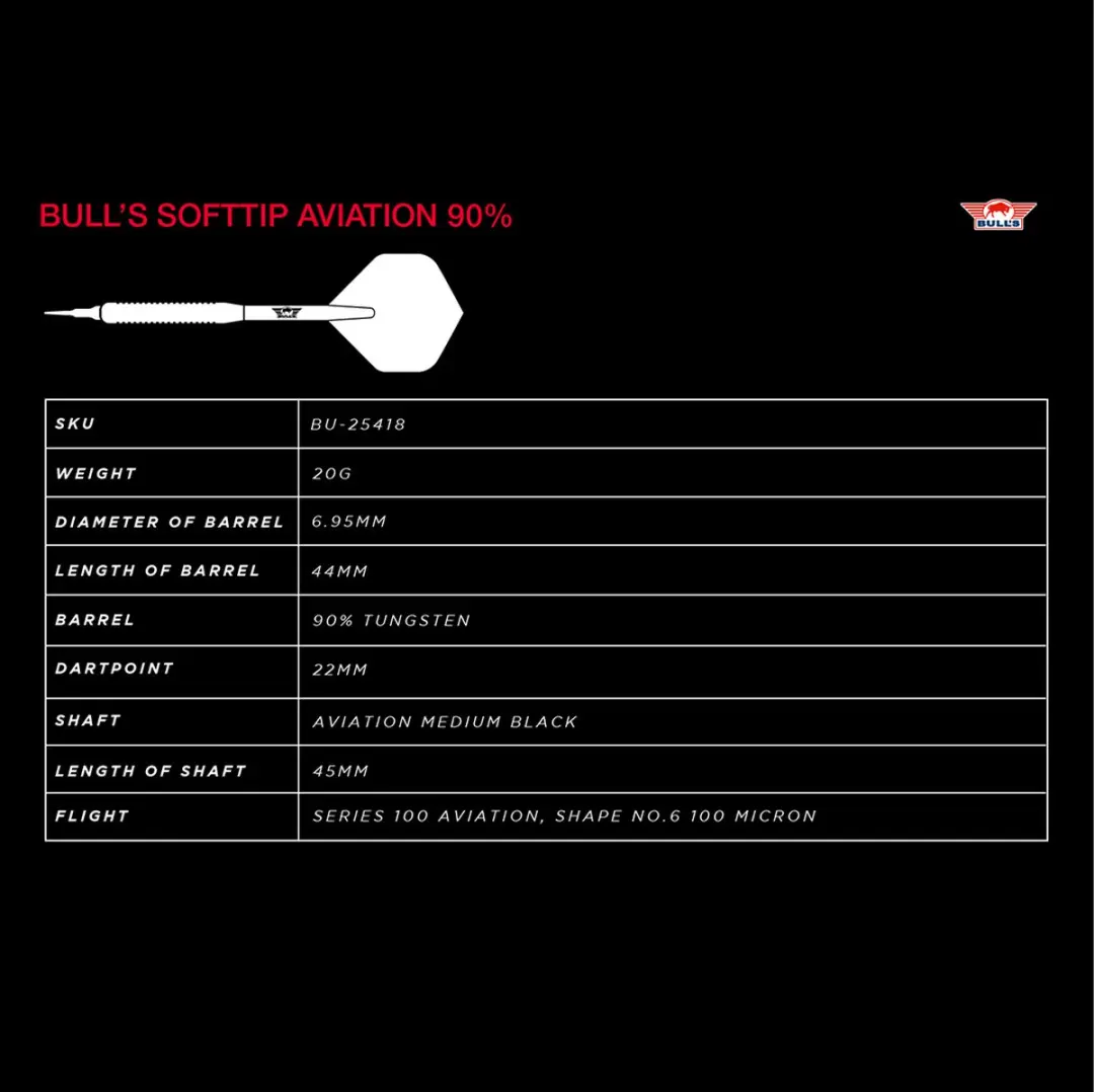 Bull's Softtip Aviation 20g Dartpijlen - 3 Stuks - Goud/Zwart