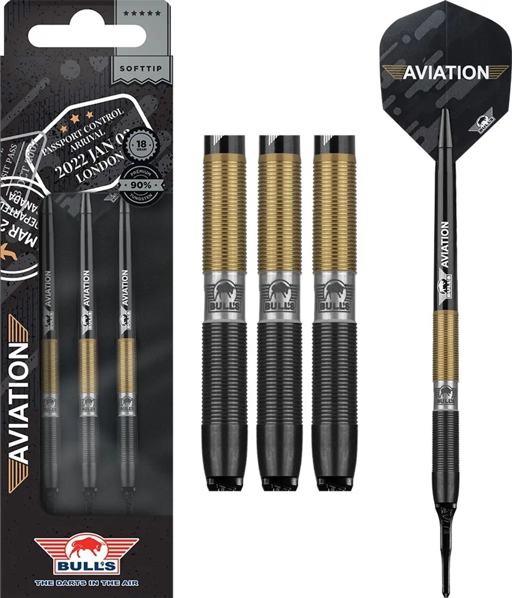 Bull's Softtip Aviation 20g Dartpijlen - 3 Stuks - Goud/Zwart