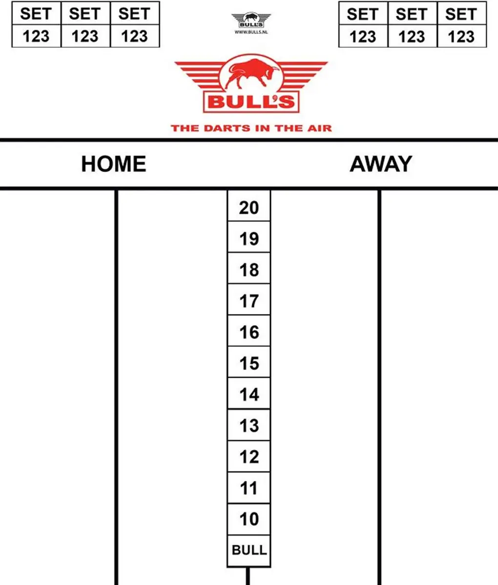 Bull's Darttel Flex Scorebord 35x25cm - Tactics - Wit