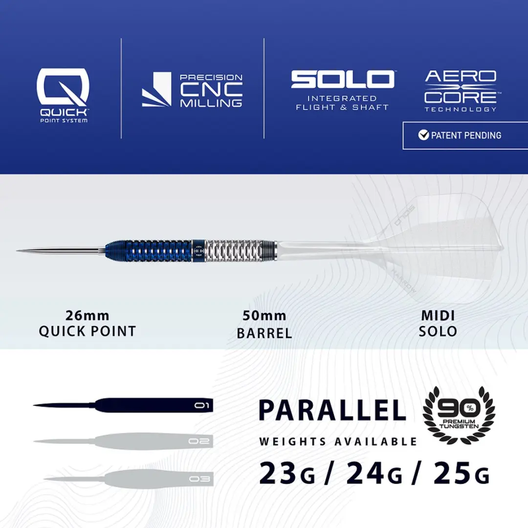 Harrows Geo Parallel 23Gr - 3 Stuks - Blauw/Zilver