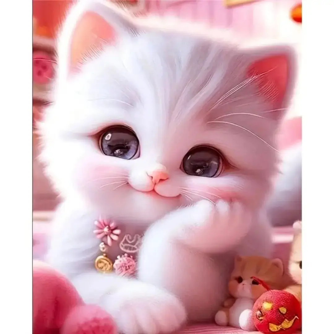 Cute Diamond Painting Lieve Witte Kitten 30x40cm
