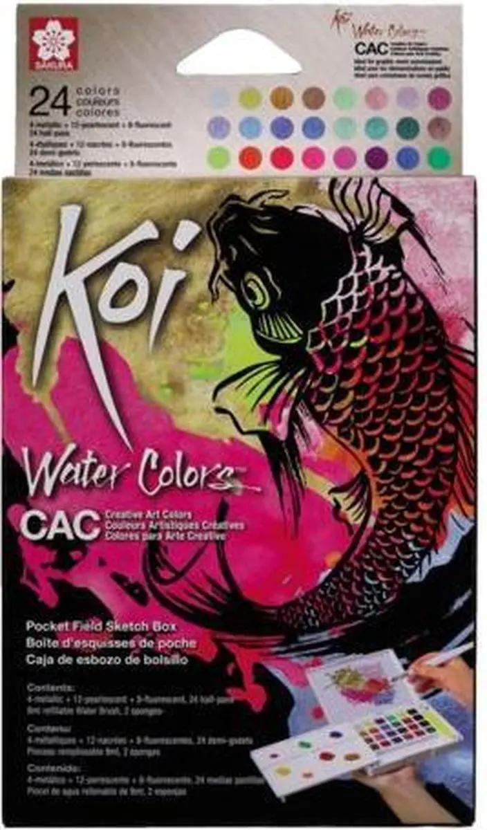 Sakura Koi Water Colors Pocketbox - 24 Metallic Kleuren - Met Koi Water Brush